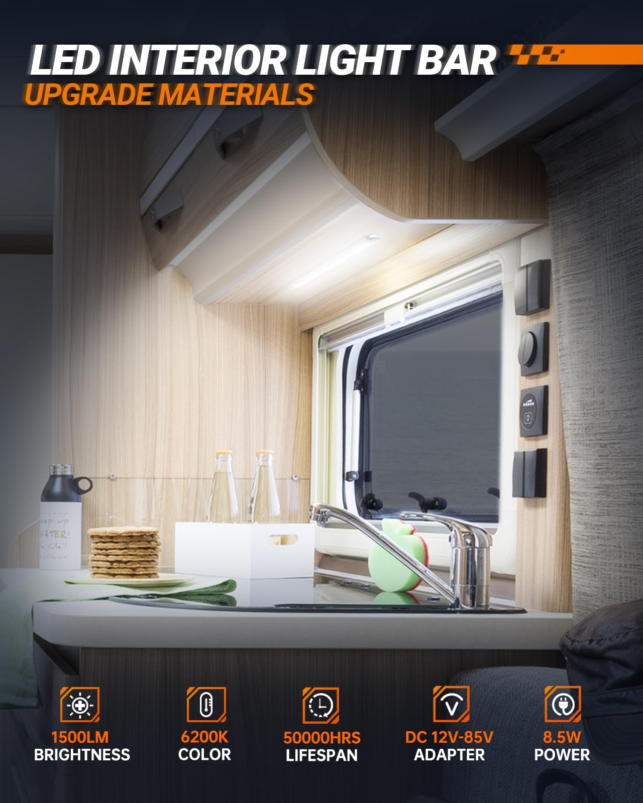 SEALIGHT 12V LED Interior Light Bar | 1500LM 8W 12v LED Light Strip 6200K White with ON/Off Switch | Camper Lights Fixture for Truck Van RV Trailer Cargo Cabient Motorhome Lorry (Pack of 6) - Image 3