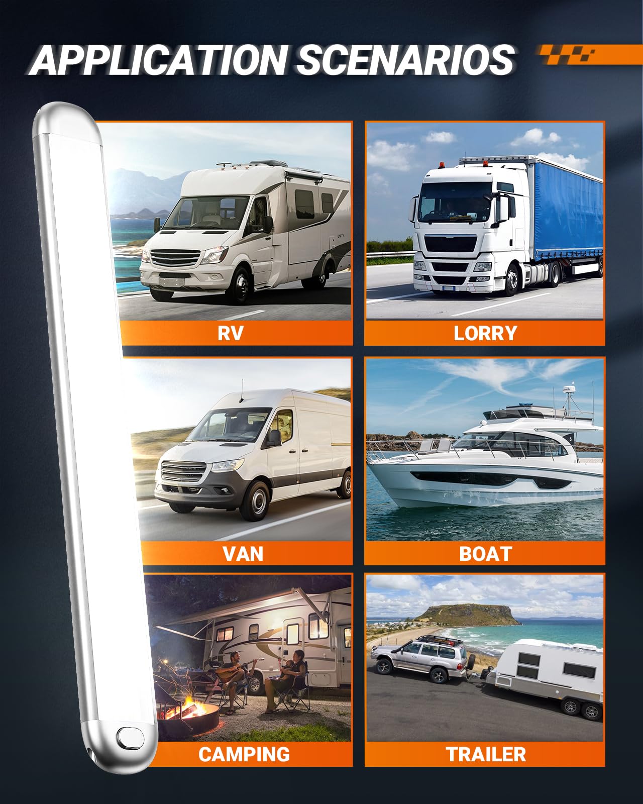 SEALIGHT 12V LED Interior Light Bar | 1500LM 8W 12v LED Light Strip 6200K White with ON/Off Switch | Camper Lights Fixture for Truck Van RV Trailer Cargo Cabient Motorhome Lorry (Pack of 6) - Image 5