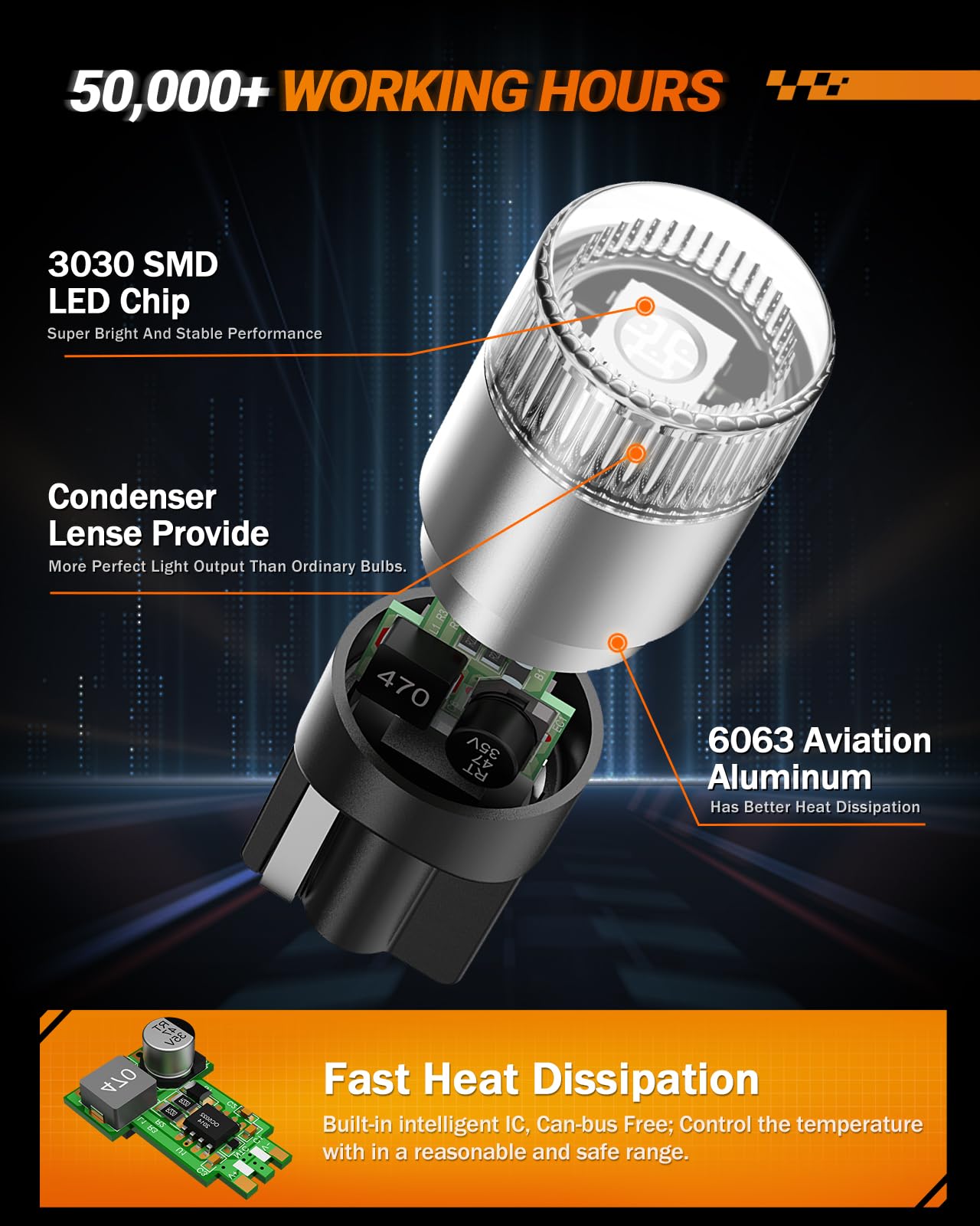 SEALIGHT 194 LED Bulb Blue, 168 2825 T10 W5W Bright LED Chips, Dashboard Light, Dome Light, Map Light, Door Light, Courtesy Light, License Plate Light, Pack of 6 - Image 4