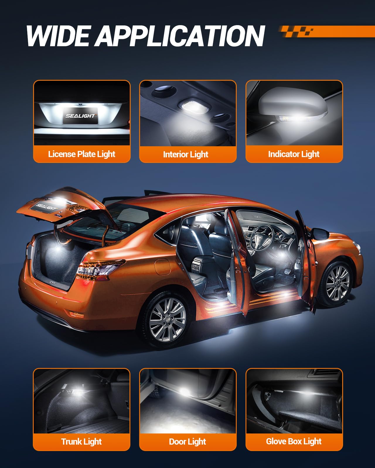 SEALIGHT 194 LED Bulbs 6000K White for License Plate Car Interior Dome Map Door Courtesy Dash Lights 168 175 2825 W5W T10,Pack of 4 - Image 4