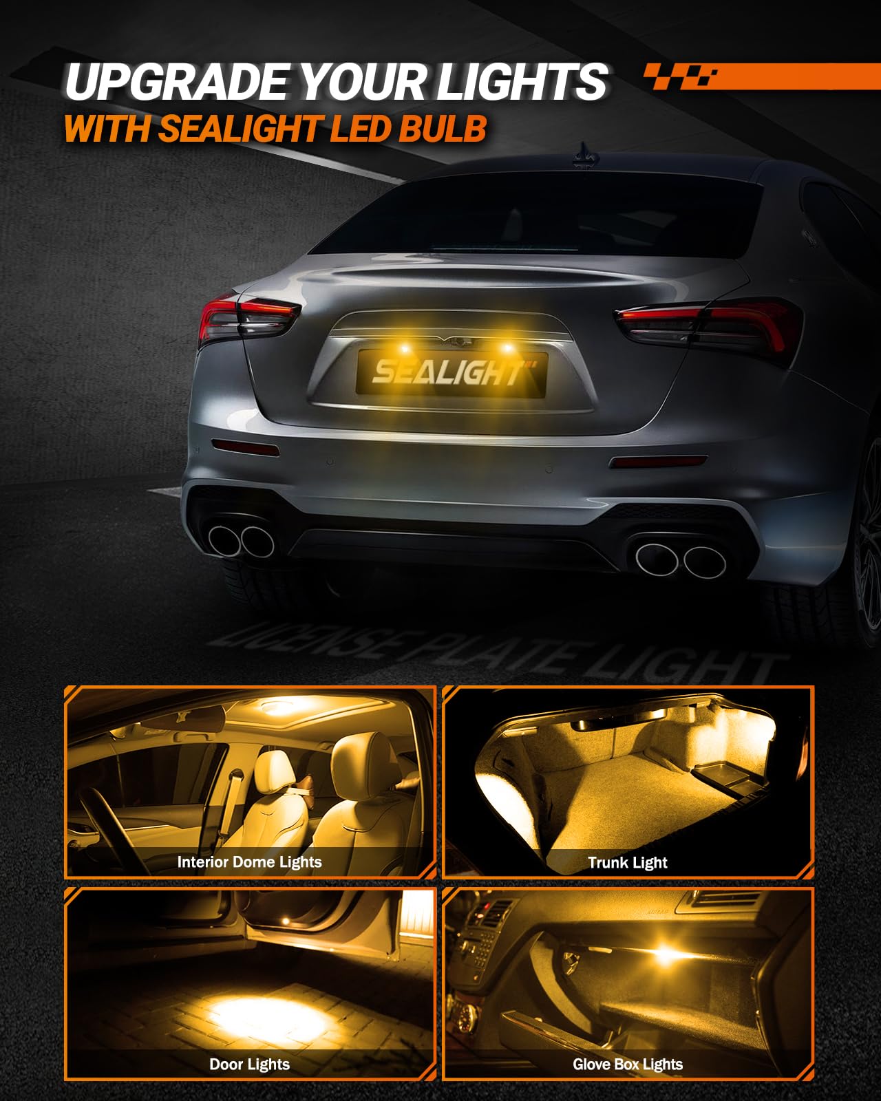 SEALIGHT 194 LED Light Bulbs Amber ＆ Yellow, W5W 168 2825 T10 Car Interior Light Bulb Replacement for License Plate Light, Dome Light, Map Light, Courtesy Light, Pack of 6 - Image 3