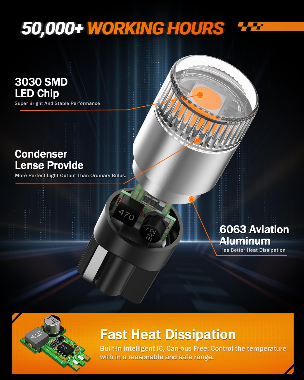 SEALIGHT 194 LED Light Bulbs Amber ＆ Yellow, W5W 168 2825 T10 Car Interior Light Bulb Replacement for License Plate Light, Dome Light, Map Light, Courtesy Light, Pack of 6 - Image 4