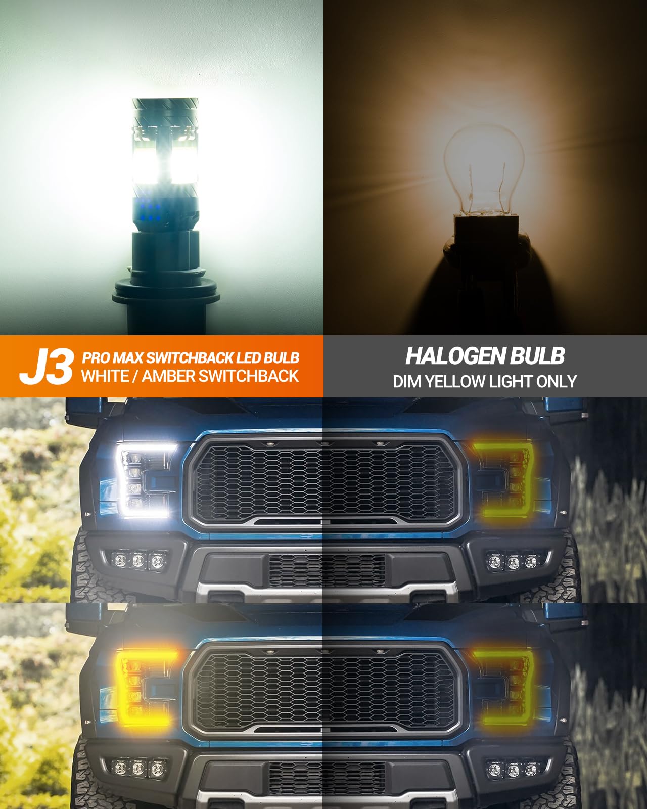 SEALIGHT 3157 LED Bulb Switchback Dual Color, 3156 LED Light With Turbo Fan, 30W 3200LM Amber For Turn Signal Blinker,White For Daytime Running Light, Anti Hyper Flash, Pack of 2 - Image 3