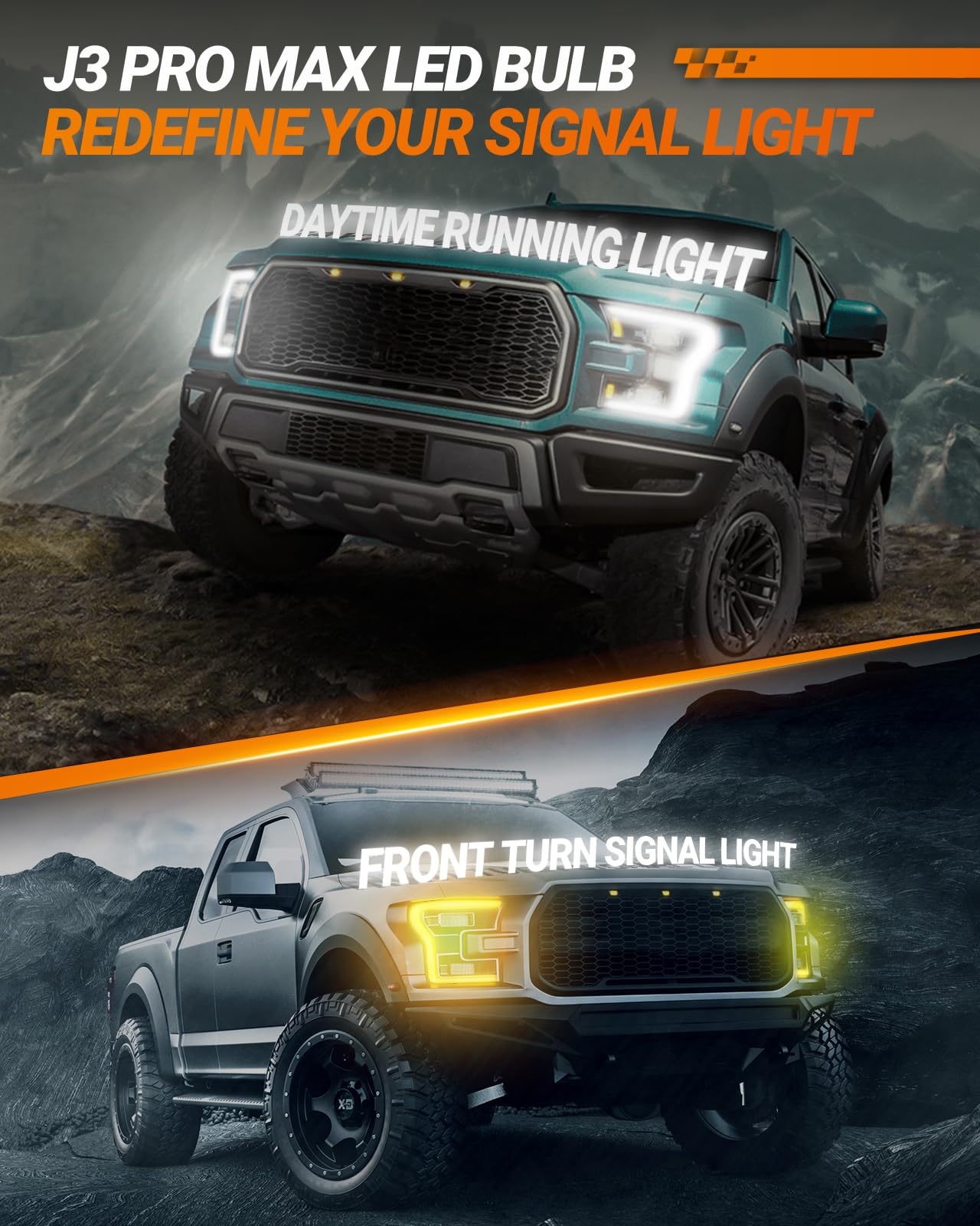 SEALIGHT 3157 LED Bulb Switchback Dual Color, 3156 LED Light With Turbo Fan, 30W 3200LM Amber For Turn Signal Blinker,White For Daytime Running Light, Anti Hyper Flash, Pack of 2 - Image 4