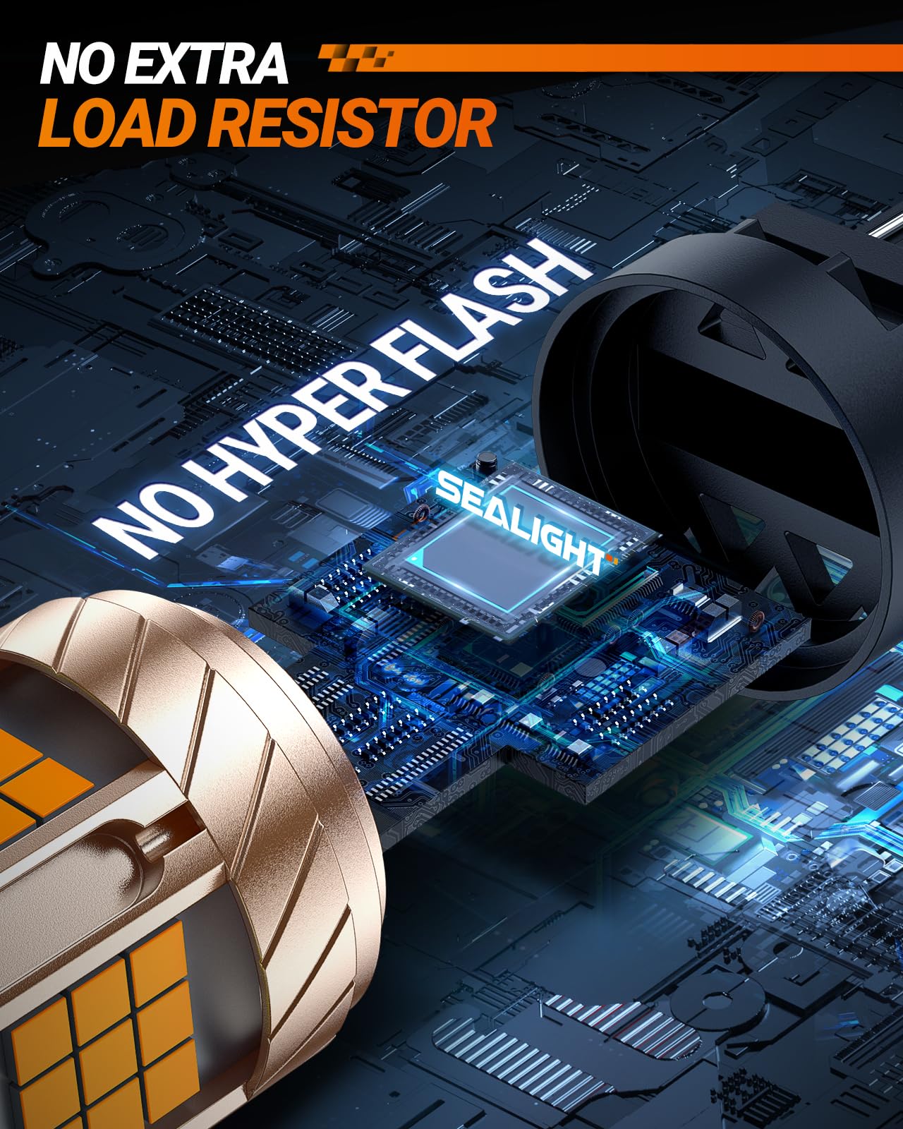 SEALIGHT 3157 LED Bulbs - 3157 LED Turn Signal Bulbs Anti Hyper Flash With Turbo Fan - 2700K Amber Yellow Bulb - Replacement for Front Rear Turn Signal Tail Blinker Light - Plug N Play - 2PCS - Image 4