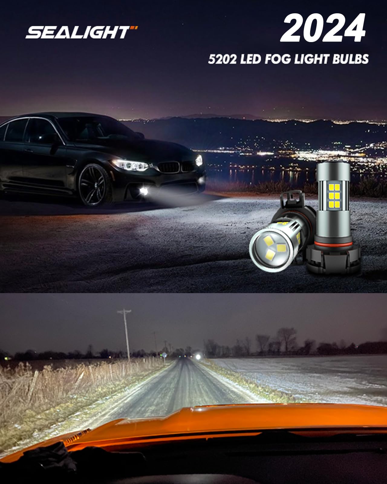 SEALIGHT 5202 LED Fog Lights Bulbs, 5201 PS19W PS24W 9009 5202 LED Bulbs Fog Light Bulbs 1:1 Design, 6000K Xenon White 27 SMD Chips 360-Degree Illumination Fog Lights LED for Car Truck, Pack of 2 - Image 4