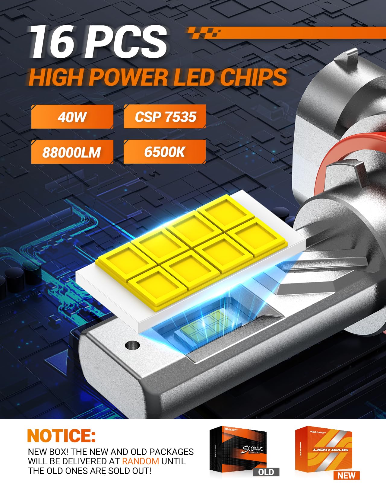 SEALIGHT 9005 h11 LED Bulbs Combo, 88000LM 6500K Output Canbus Ready, 9005 h11 LED Bulbs For Powersports IP68 60000Hrs Lifespan, 1：1 Size 3Mins Installation, 4 Pack - Image 4