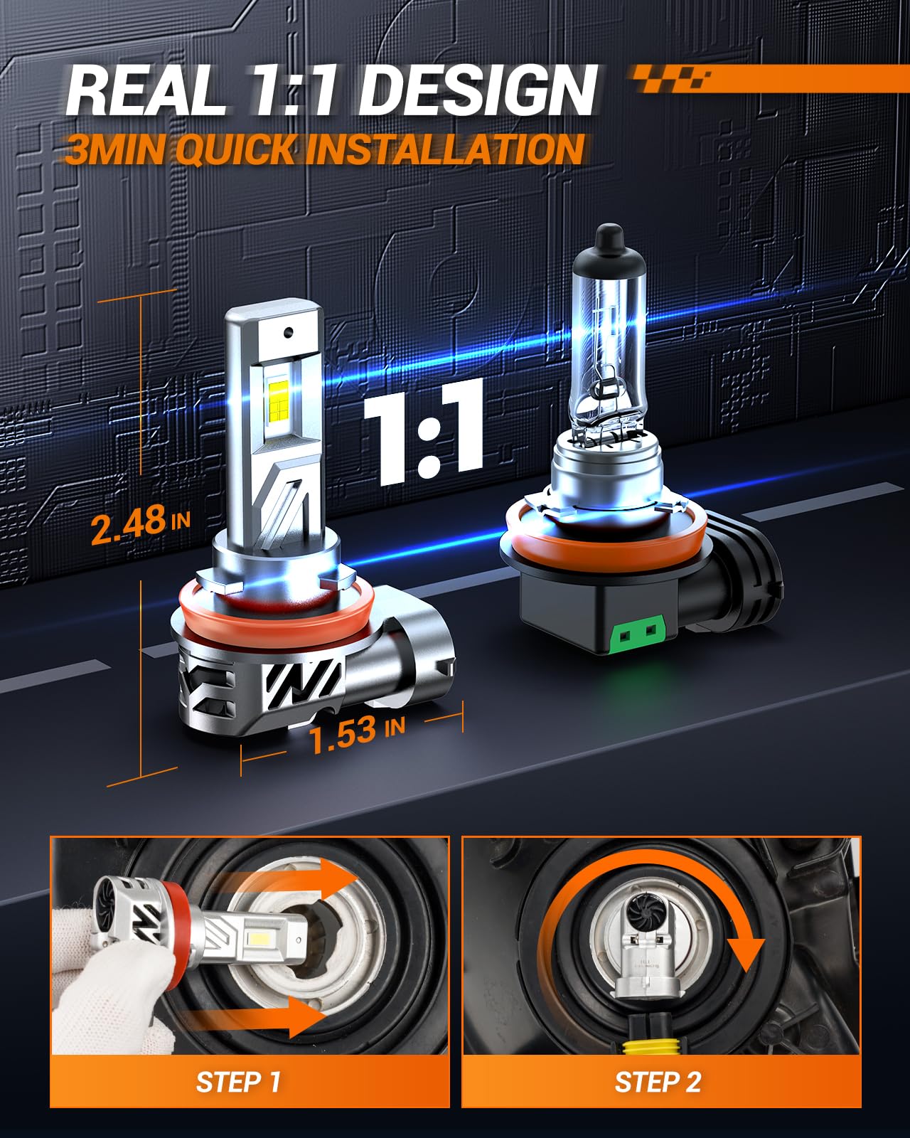 SEALIGHT 9005 h11 LED Bulbs Combo, 88000LM 6500K Output Canbus Ready, 9005 h11 LED Bulbs For Powersports IP68 60000Hrs Lifespan, 1：1 Size 3Mins Installation, 4 Pack - Image 5