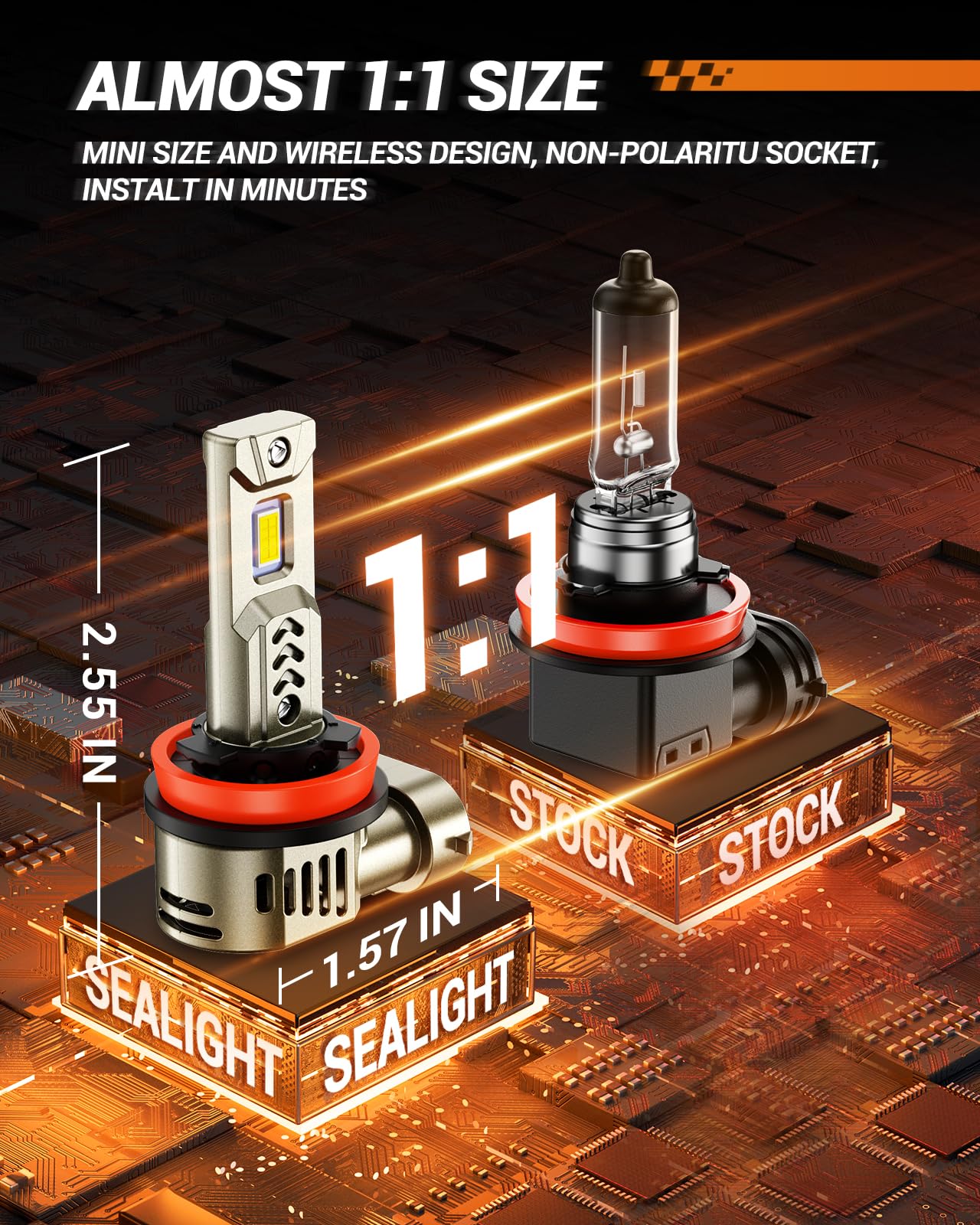 SEALIGHT 9005/HB3 H11/H9/H8 LED Bulbs Combo, 90000LM Bright 6500K Daylight White, 25000RPM Cooling Fan Light Bulbs, Pack of 4 - Image 3