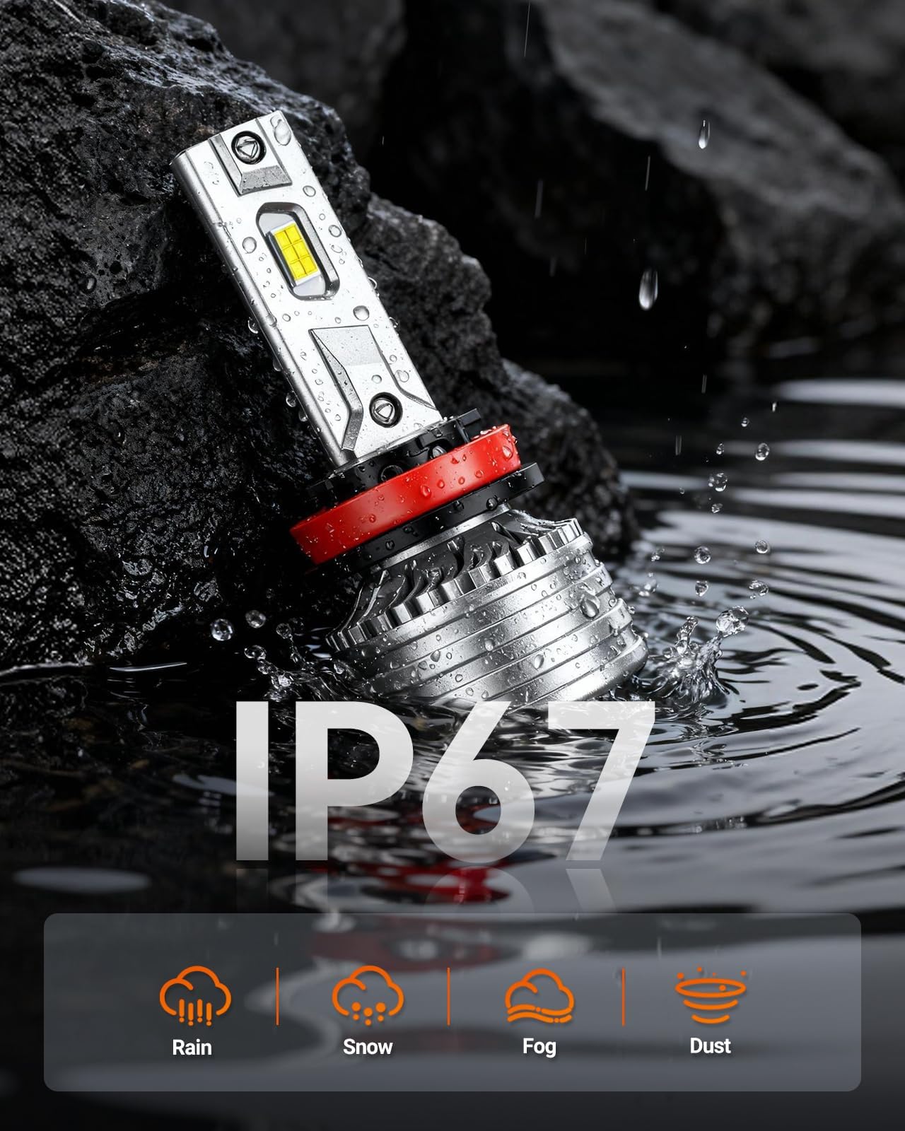 SEALIGHT 9005/HB3 H9/H8/𝐇𝟏𝟏 LED Fog Bulbs, 140000LM Brightness, 6500K Cool White, IP68 Waterproof Headlight Bulbs with Cooling Fan & Double Copper Tube, Automotive Replacement Bulbs, Pack of 4 - Image 5