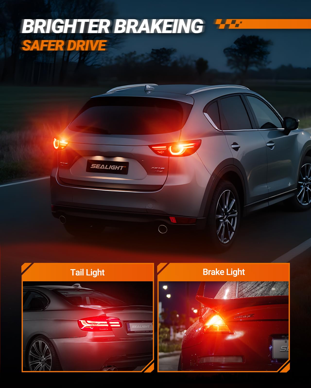 SEALIGHT Brake Light Bulbs 3157 LED Bulb Red, 700% Brighter 3156 3057 4157 4114 LED Bulb 57-SMD LED Chipset with Projector Len for Blinker Brake Light, Tail Light, Stop Parking Lights, Pack of 2 - Image 3