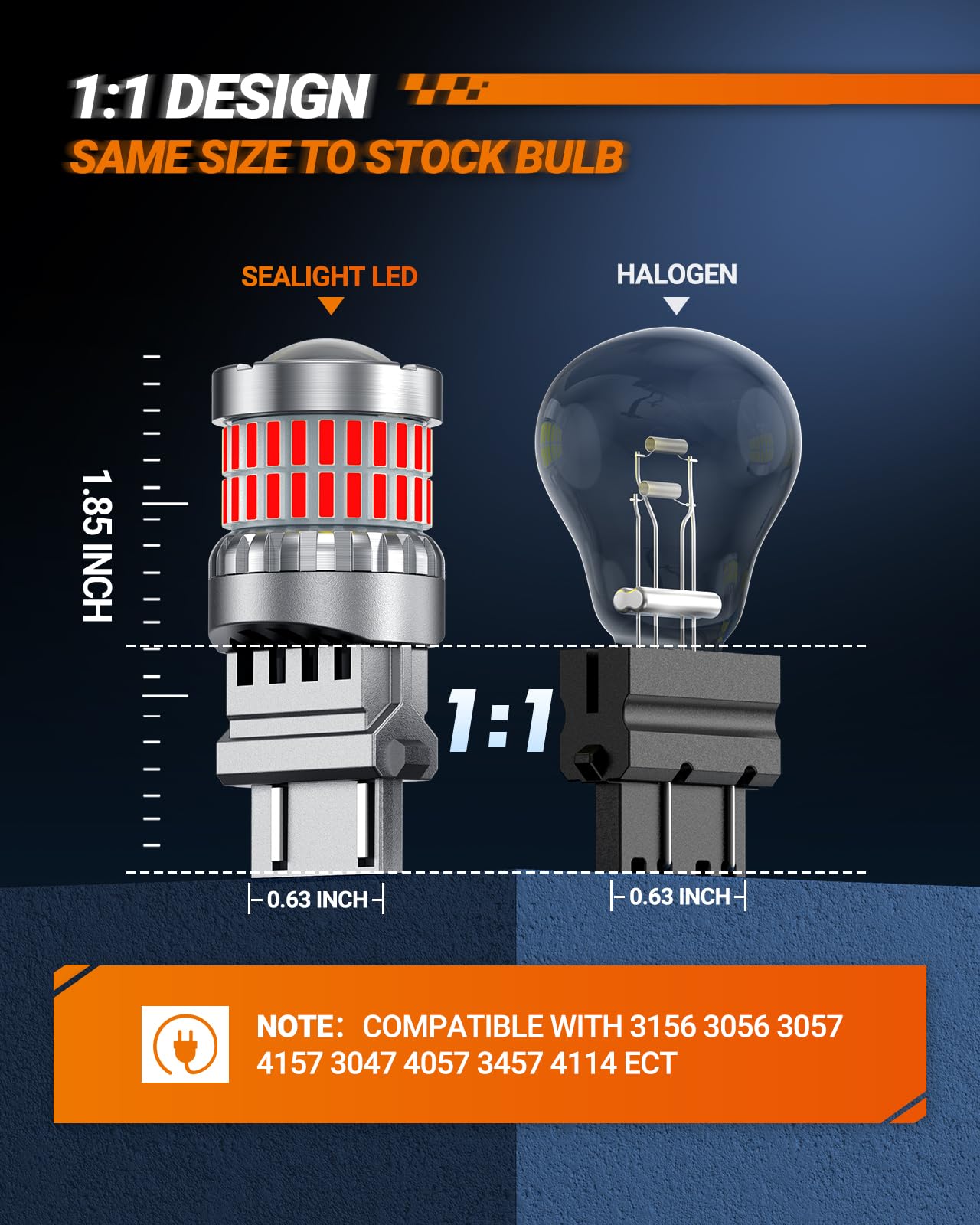 SEALIGHT Brake Light Bulbs 3157 LED Bulb Red, 700% Brighter 3156 3057 4157 4114 LED Bulb 57-SMD LED Chipset with Projector Len for Blinker Brake Light, Tail Light, Stop Parking Lights, Pack of 2 - Image 7