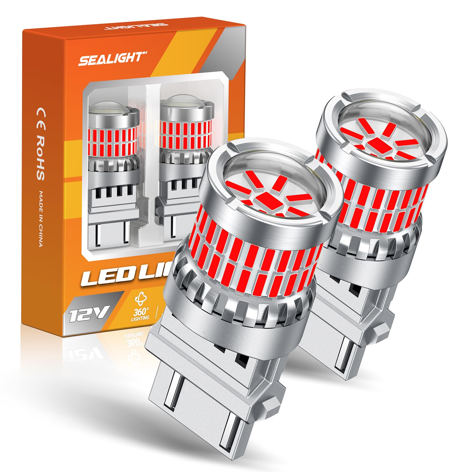 SEALIGHT Brake Light Bulbs 3157 LED Bulb Red, 700% Brighter 3156 3057 4157 4114 LED Bulb 57-SMD LED Chipset with Projector Len for Blinker Brake Light, Tail Light, Stop Parking Lights, Pack of 2 - Image 8