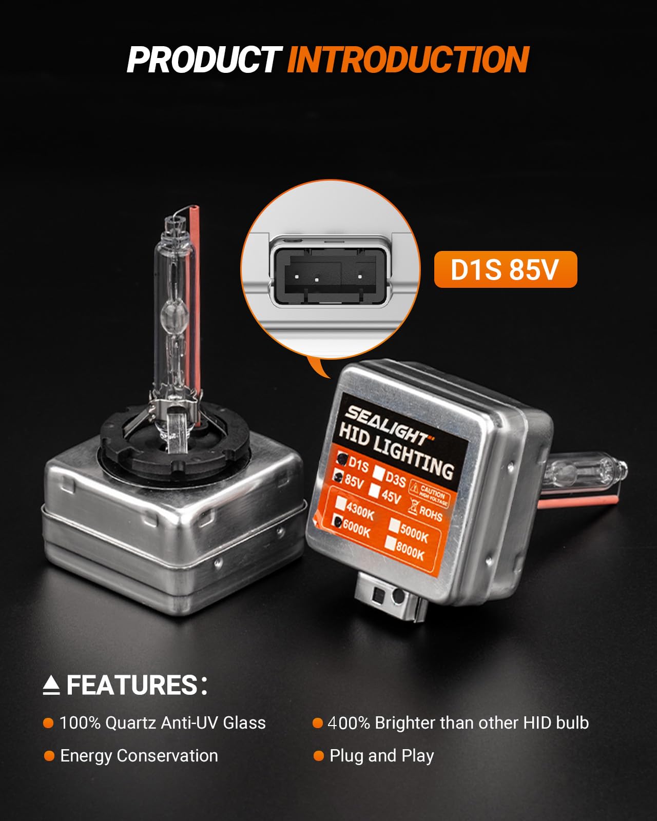SEALIGHT D1S HID Bulb, 6000K Cool White 400% Brightness, 35W Xenon HID Replacement 66144 66140 85140 85415 (85415C1) Bulbs, Plug and Play Fog Light Bulbs, Pack of 2 - Image 4