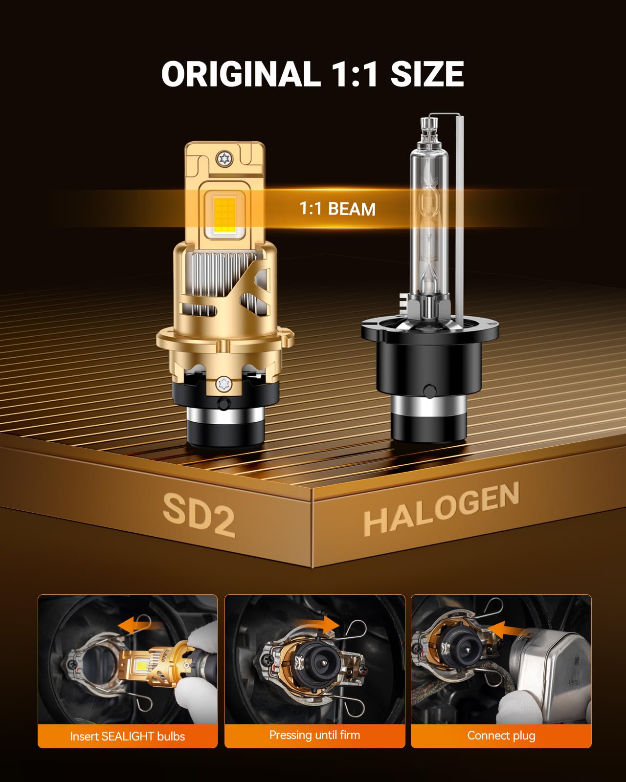 SEALIGHT D2S Bulbs 6500K Cool White Brighter 1:1 Mini Size Plug and Play HID Fog Lights Replacement, IP68 Waterproof 0.01s Instant Start Pack of 2 - Image 5