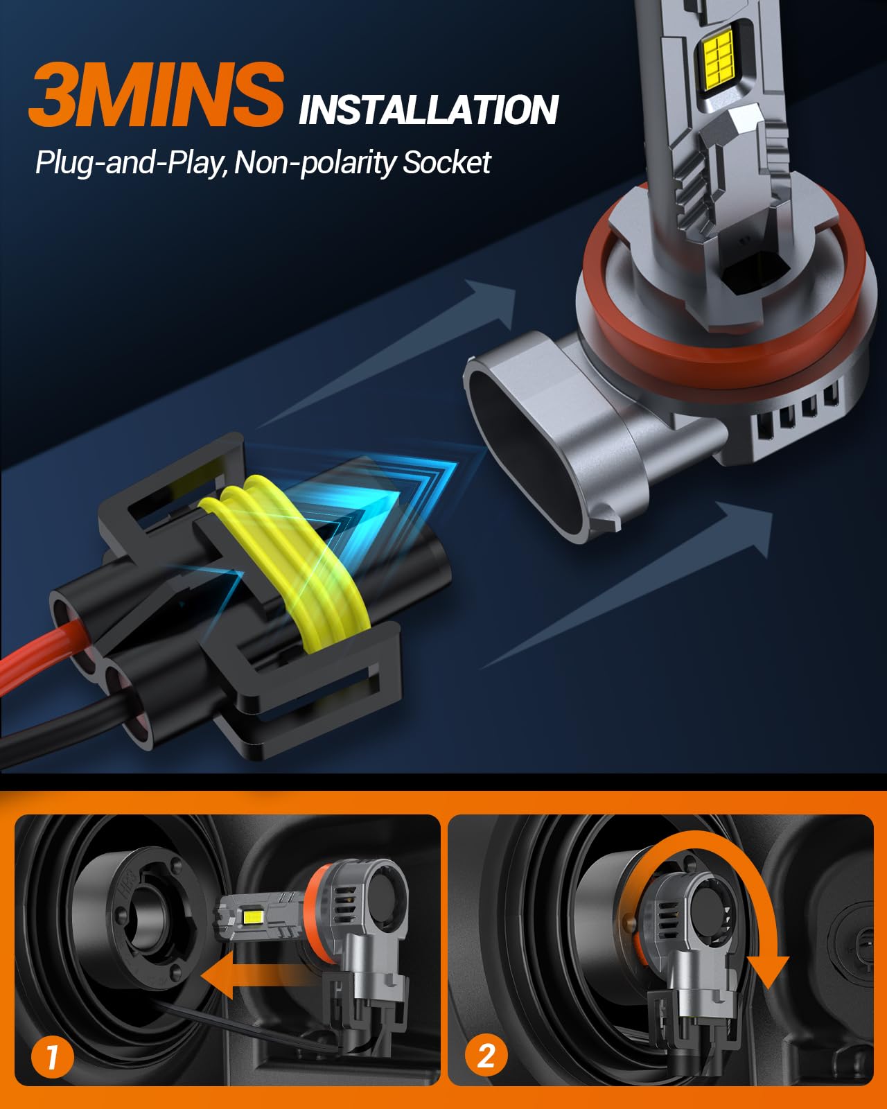 SEALIGHT H11/H8/H9/H16 Bulb, 40,000LM Super Brighter,6500K Cool White H11/H8/H9/H16 Light Bulbs,3 Min Quick Install Lights Combo, Plug-N-Play, Headlight Eyebrows,Pack of 2 - Image 6