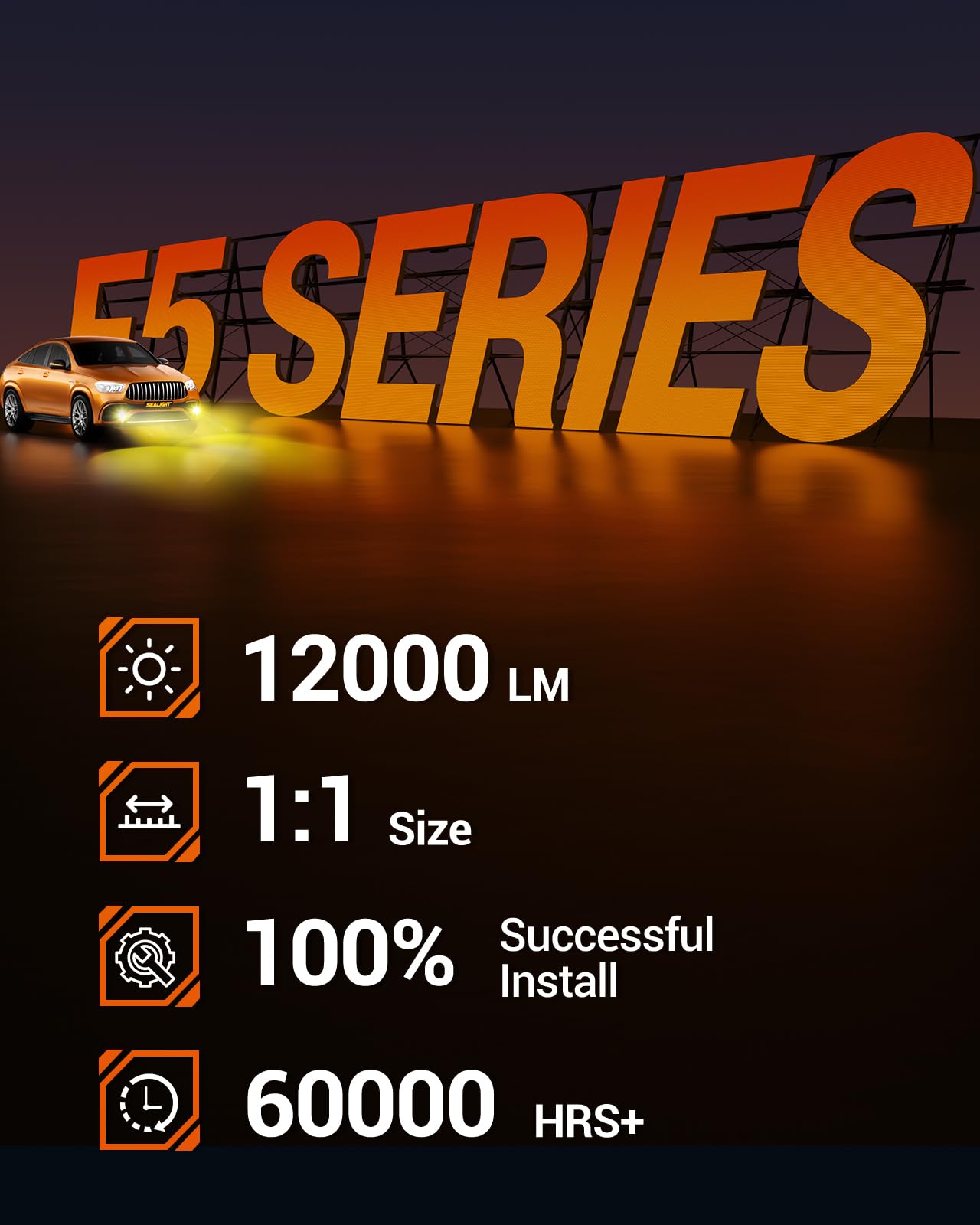 SEALIGHT H11 LED Fog Light Bulbs Yellow, 12000LM H8 H16 H11 Yellow LED Fog Light Bulb 600% Brightness, 1:1 Size 100% Successful Installation for Trucks Cars, 3000K Amber Yellow, Pack of 2 - Image 6