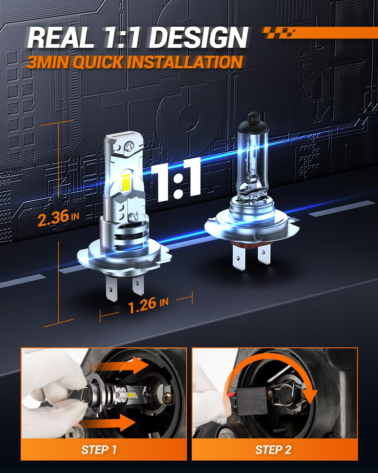 SEALIGHT h7 LED Headlight Bulb, 44,000LM 6500K Output Canbus Ready, 800% Brighter H7 Bulbs For Powersports IP68 60000Hrs Lifespan, 1：1 Size 3Mins Installation, 2 Pack - Image 6