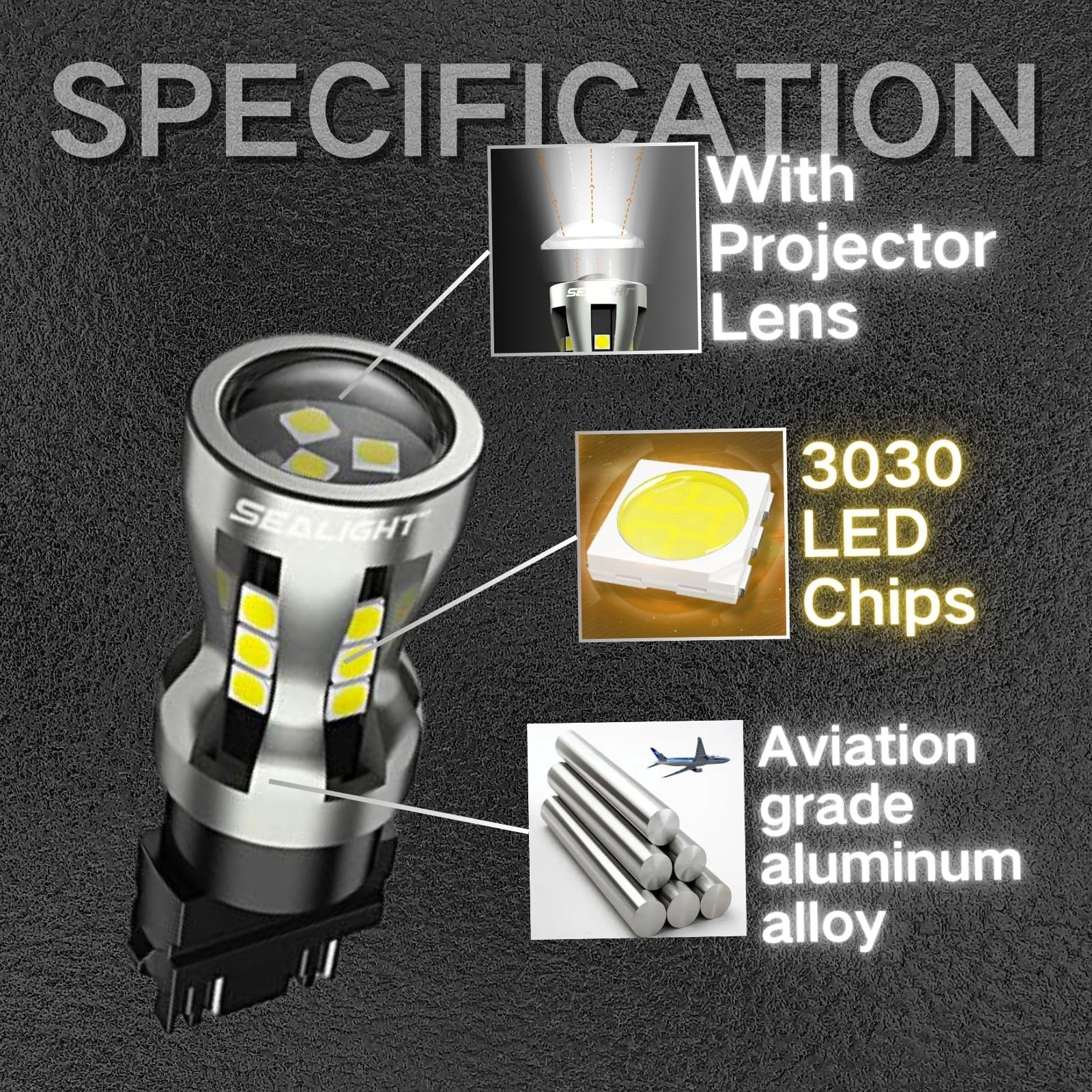 SEALIGHT LED Backup Reverse Light Bulb, 3157 LED Bulb White, 6000K Super Bright, Brake Parking Light With Projector Lens, 3156 3056 3457 4157 3157NA Plug N Play, Daytime Running Light Modules, 2 PCs - Image 3