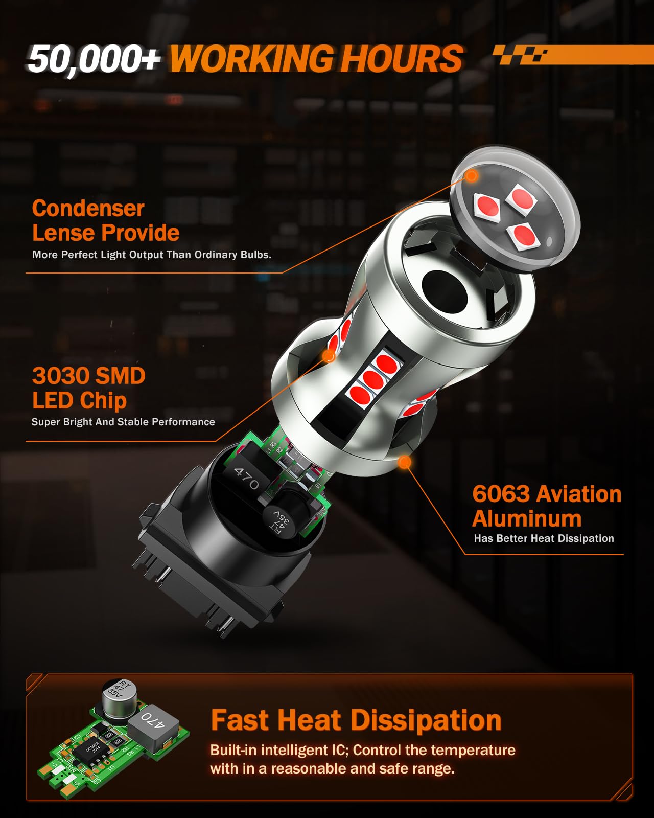 SEALIGHT LED Brake Light Bulbs, 3157 LED Red 3057 4157 T25 3156 Tail Light, 2600 Lumens Red, TailLight with Projector Lenses, Plug N Play for Rear Stop Light, Automotive Parking Light Assemblies, 2PCs - Image 3