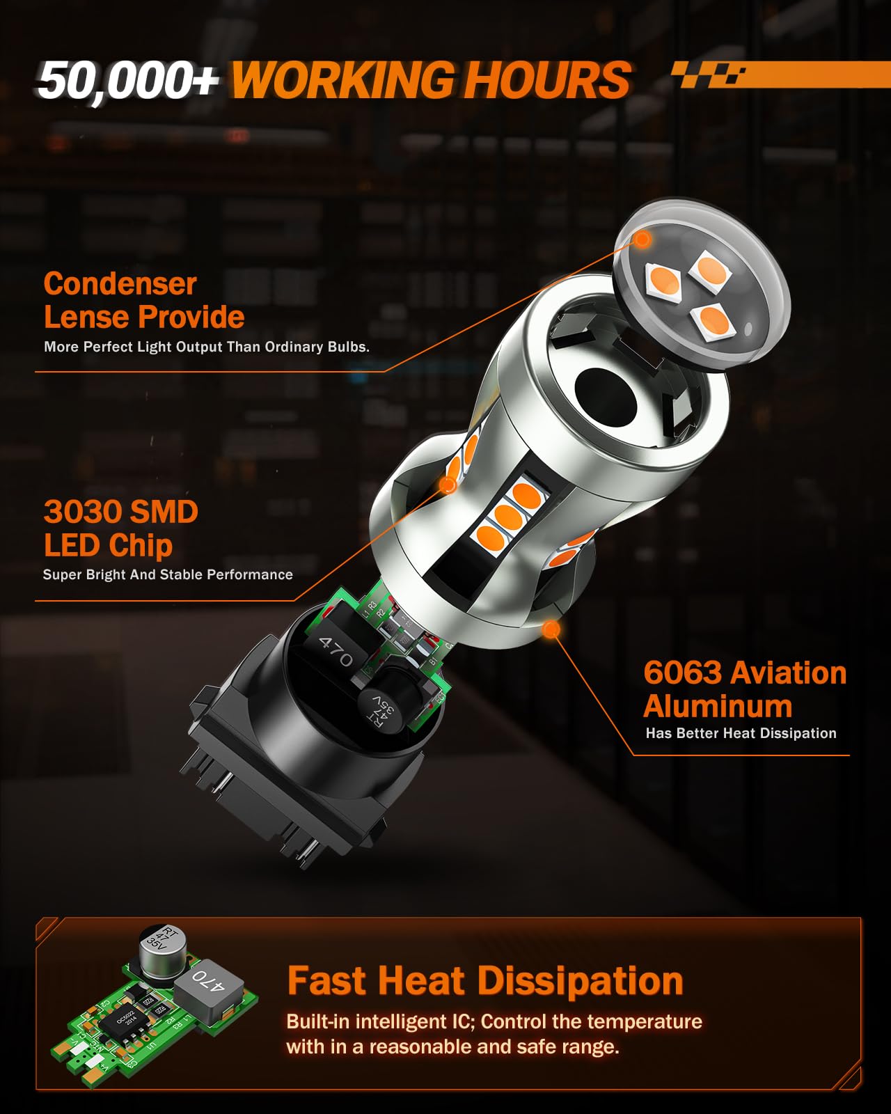 SEALIGHT LED Turn Signal Bulb, 3157 LED Bulb Amber Yellow 2700K with HD Projector Lens, 13X Brighter Front Rear Turn Signal Bulbs, for Parking Light Bulbs, with Extra Resistor, Pack of 2 - Image 4