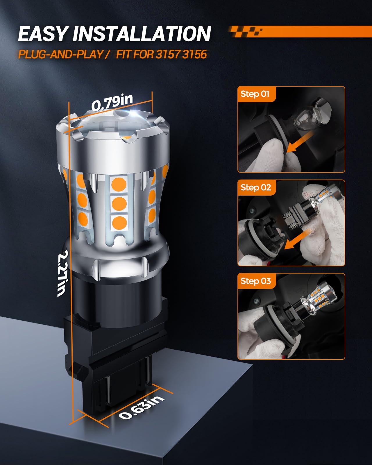 SEALIGHT LED Turn Signal Bulbs 3157 LED Bulb Amber Yellow, 600% Brighter 3156 3057 3157A LED Bulb with Extra Resistor for Front Rear Turn Signal Light, Side Marker Parking Light, 2 Pieces - Image 6