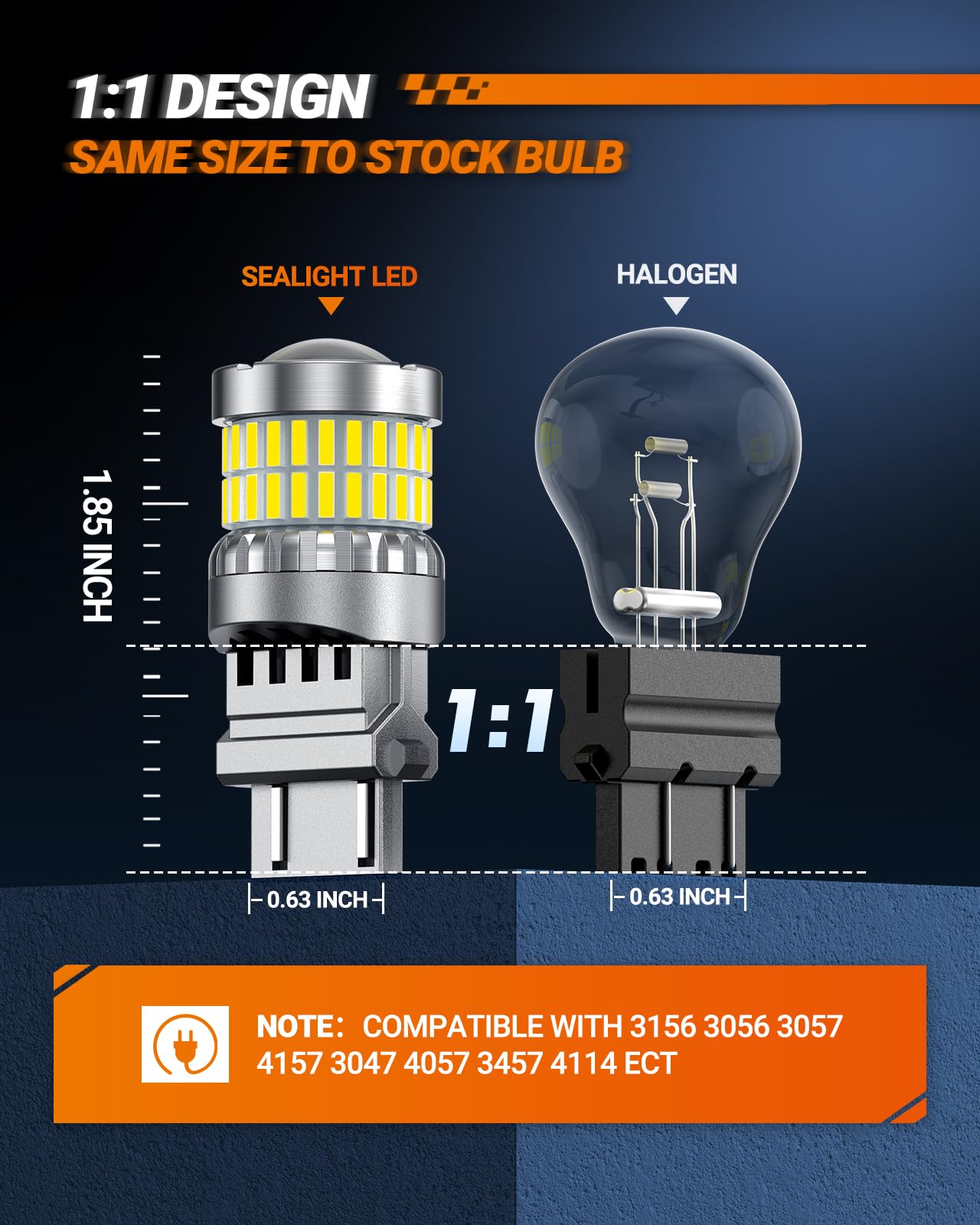 SEALIGHT Reverse Light Bulbs, 3157 LED Bulb White, 700% Brighter 3156 3057 4157 4114 LED Bulb 57-SMD LED Chipset with Projector Len for Brake Light, DRL, Backup Light, Pack of 2 - Image 7