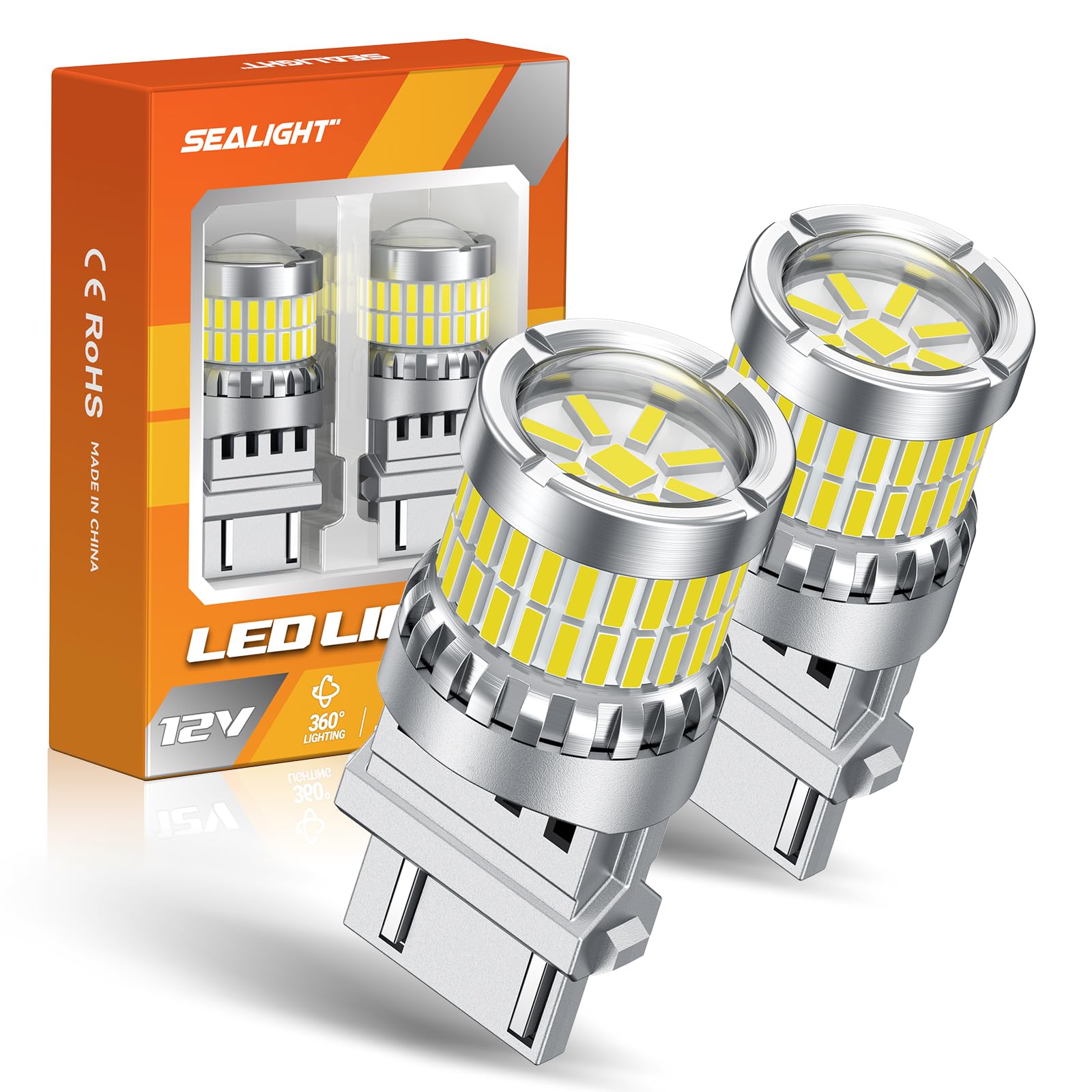 SEALIGHT Reverse Light Bulbs, 3157 LED Bulb White, 700% Brighter 3156 3057 4157 4114 LED Bulb 57-SMD LED Chipset with Projector Len for Brake Light, DRL, Backup Light, Pack of 2 - Image 8