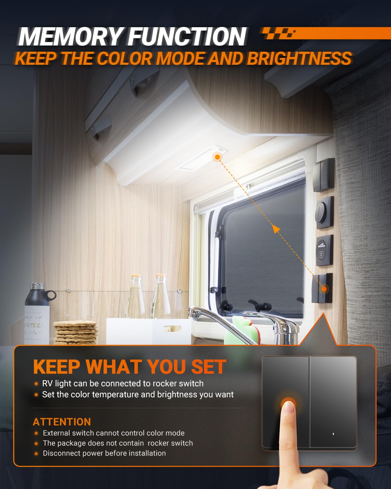 SEALIGHT RV Interior Lights, 3 Color Dimmable LED Fixtures 12V Camper Light 1500LM Ceiling Dome Light With Switch for Camper/Car/Trailer/Boat, Warm Cool Natural White (Pack of 4) - Image 4